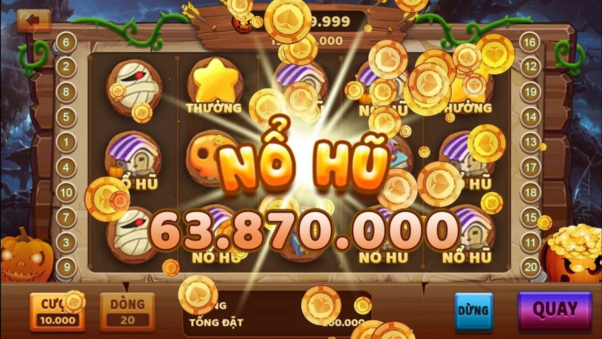 Hình ảnh một máy Nổ Hũ lấp lánh với biểu tượng Jackpot lớn, thể hiện sự may mắn và cơ hội thắng lớn tại banca30 và banca 30.